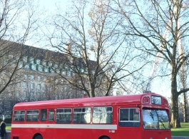 Red single deck bus for London weddings